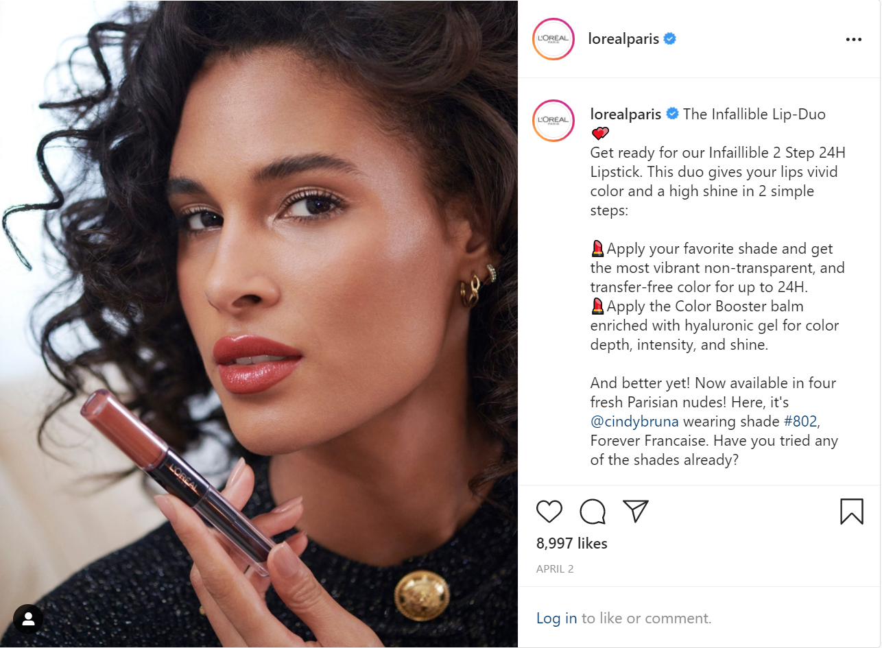 Why photography and videography matter for your website: lorealparis instagram post