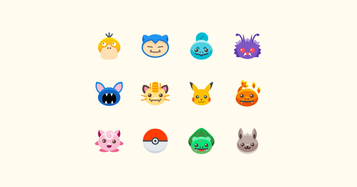 Geek Pride Day Pokemon icons set on a light yellow background: Pikachu Pokemon, Snorlax, Zubat, Bullbasaur, Charmander, Pokeball, Meowth, Jigglypuff, Venonat, Squirtle, Psyduck