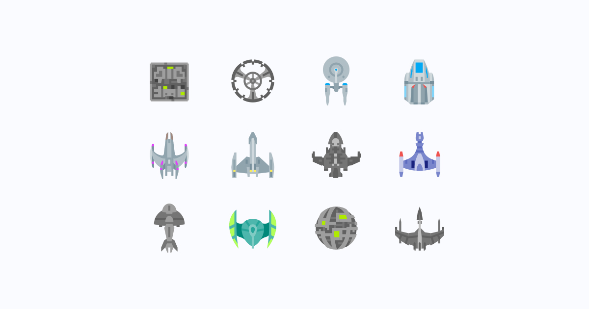 Geek Pride Day Star Trek icons set on light grey background: Star Trek Klingon Ship, Star Trek Romulan Ship, Star Trek Kumari Ship, Star Trek Cardassian Ship