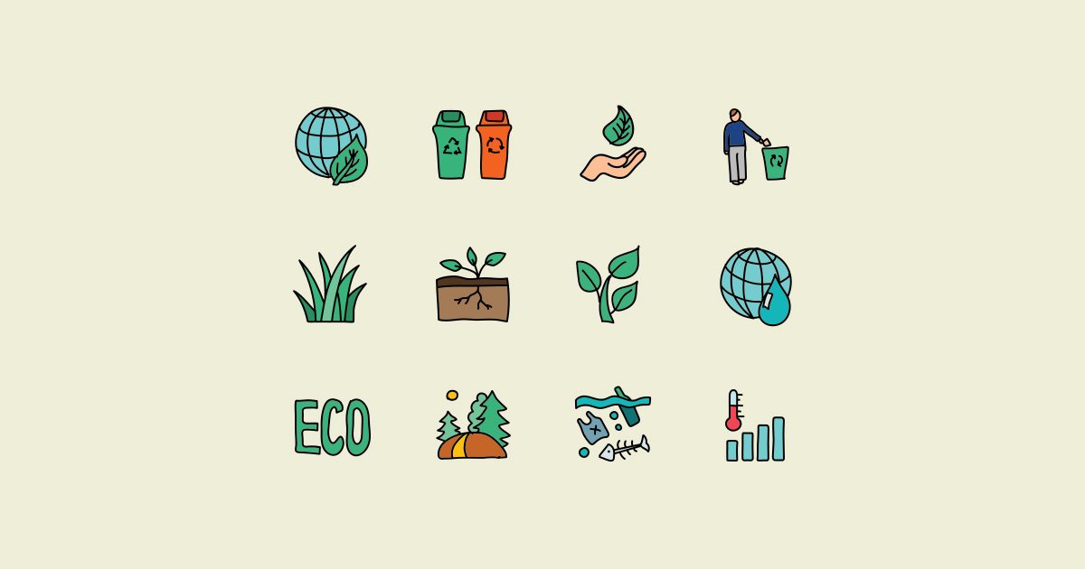 World Environment Day icons set on light green background