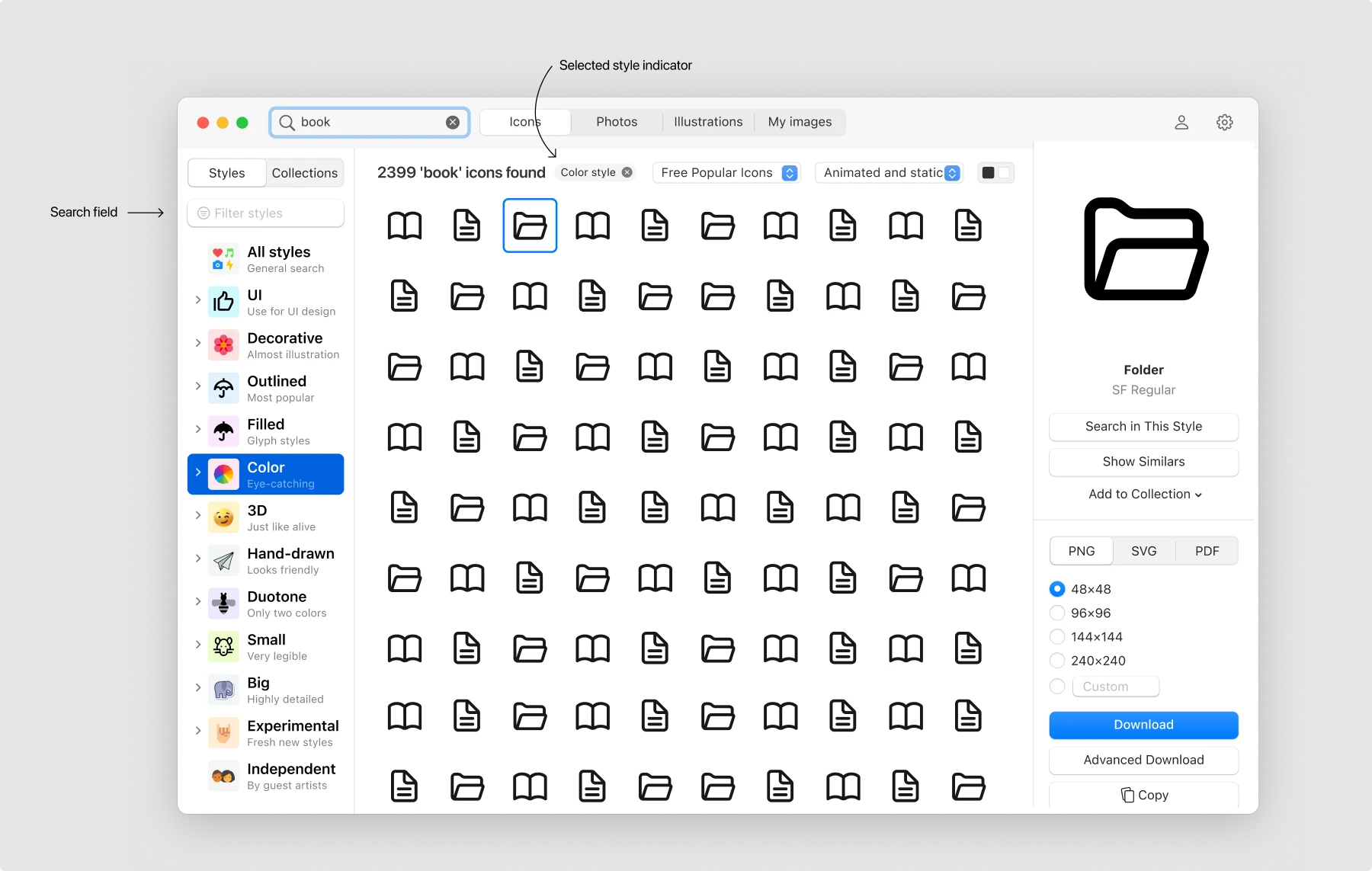 New search and filter panel in Pichon