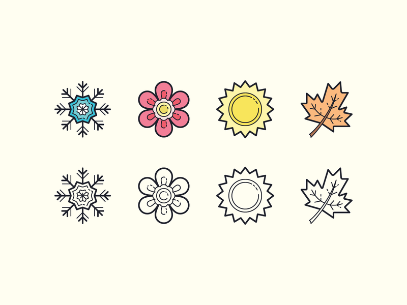 seasons icons hand drawn