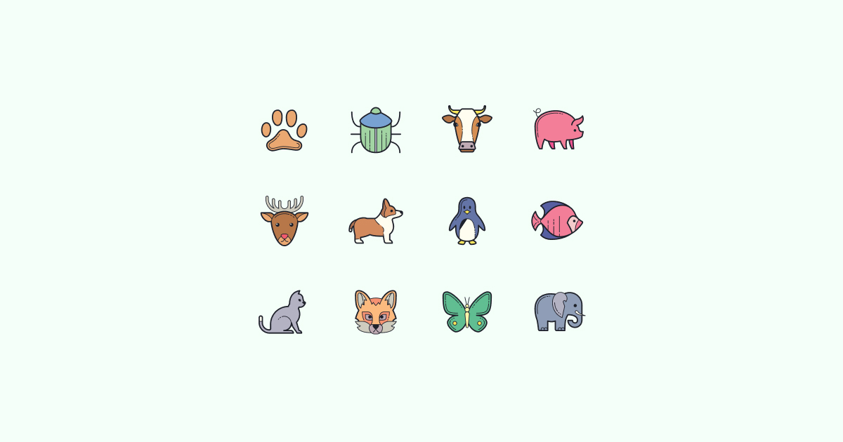 color-hand-drawn animal clipart icons