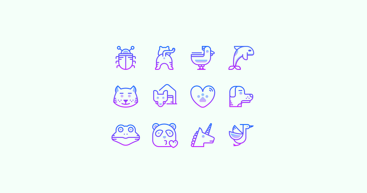 gradient-line animal clipart icons